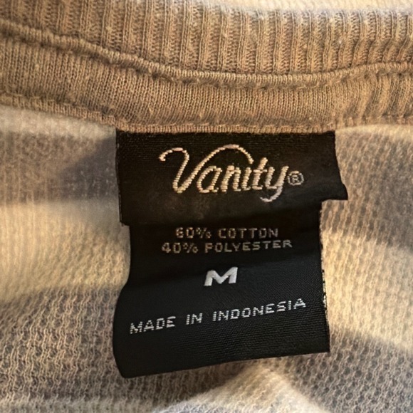 Vanity Y2K Thermal Top Grey White Striped Button Cuff Scoop Neck Womens M - Picture 7 of 7